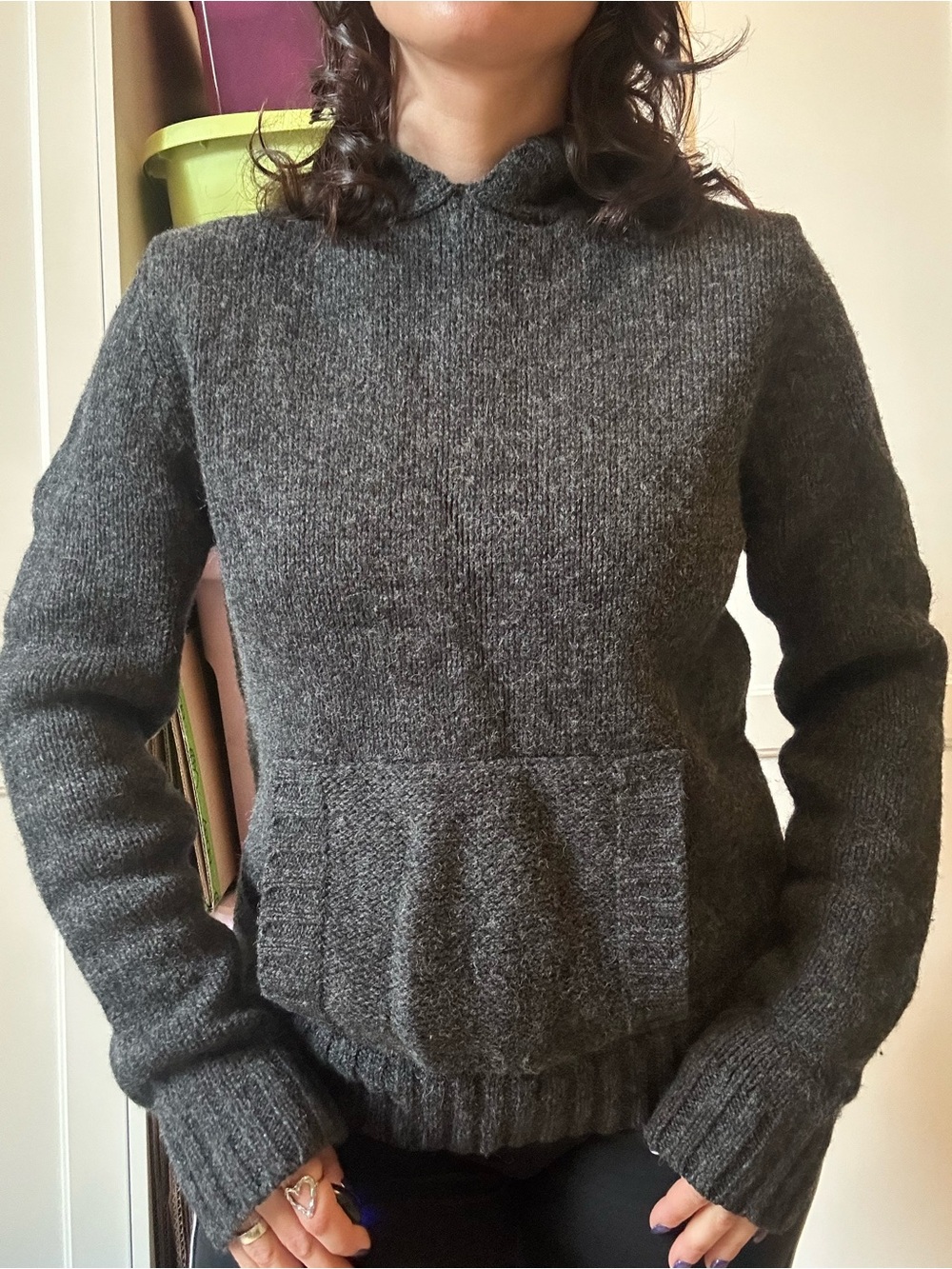 Cozy Dark Gray Knit Wool Hoodie Sweater